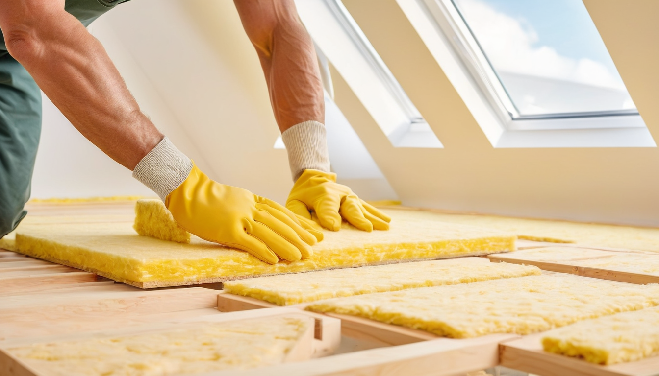 Professional attic insulation installation in Cork — mineral wool being laid between joists